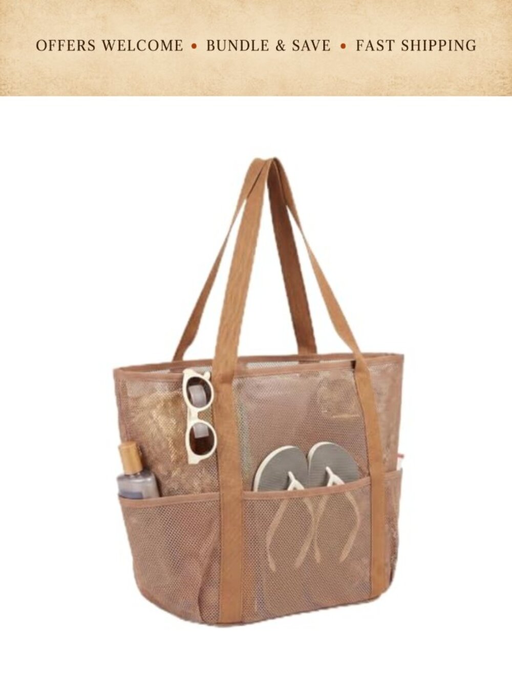 Foldable Mesh Beach Tote 5-Pocket Water Resistant Travel Bag